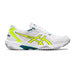 asics rocket 10 indoor court shoe for squash pickleball badminton color white and safety yellow