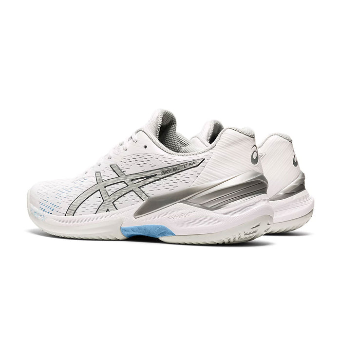 asics sky elite ff womens indoor court shoe for volleyabll squash pickleball white/sky blue color back side view