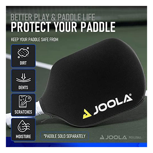 joola neoprene pickleball paddle cover black with white yellow logo 