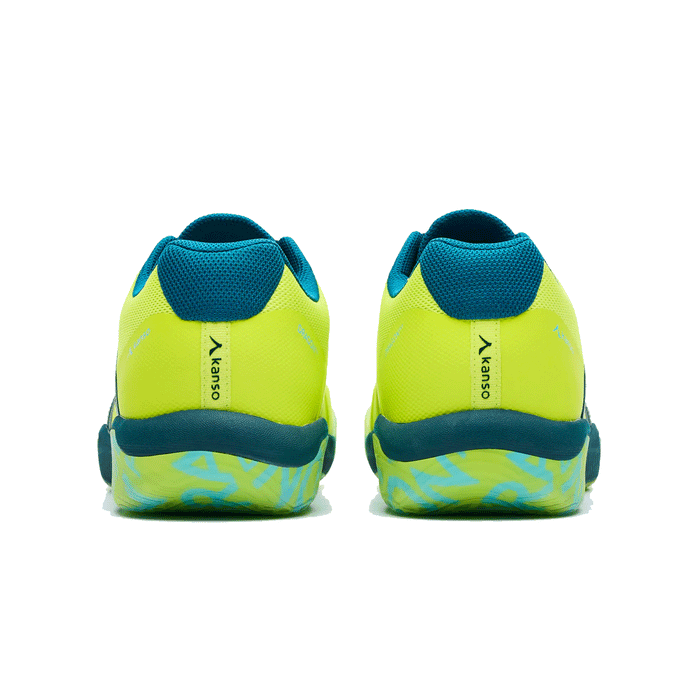 kanso dragonfly 2 indoor court shoe from sweden lime / blue color heel