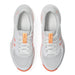 White indoor court sports shoe with orange accents (vivid coral) on a white background asics rocket 12