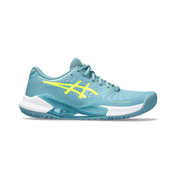 asics gel challenger 14 womens ladies tennis pickleball outdoor court shoe gris blue lateral  side
