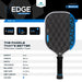 Black and blue pickleball paddle with 'Edge' branding on a white background made by Diadem with blue foam core