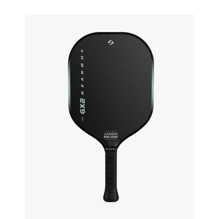 Black and green pickleball paddle with 'Gearbox' branding on a white  background gx2 hyper 