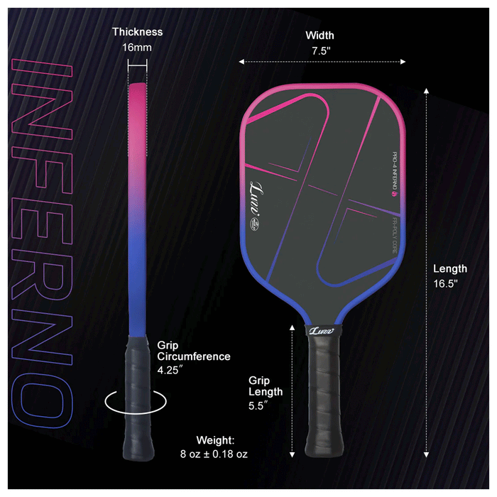 luzz Pro 4 Inferno pickleball paddle at racquet science canada specs