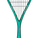 Close-up of a green Oliver Apex 920 ce squash racket with brand name on a white background