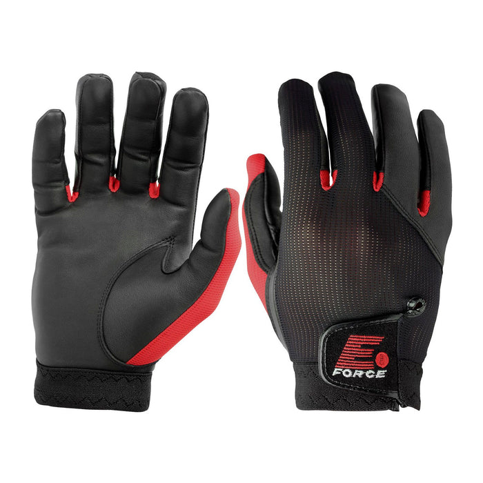 E-Force racquetball squash pickleball glove for grip leather palm mesh backing red black