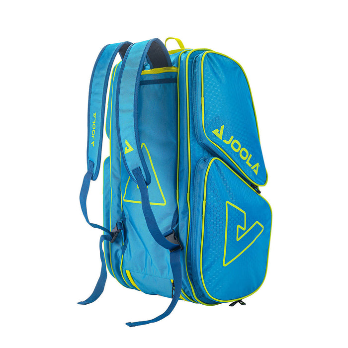 joola tour elite pickleball bag blue yellow backpack straps