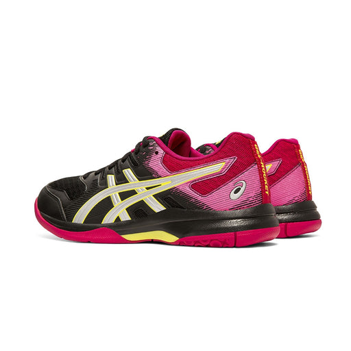 Asics Fastball 3 womens indoor court shoe for pickleball, badminton and squash. Black Pink and silver.