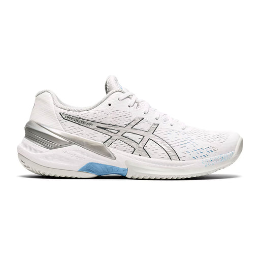 asics sky elite ff womens indoor court shoe for volleyabll squash pickleball white/sky blue color lateral side