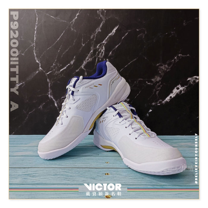 victor p9200IItty tai tzu ying indoor court shoe badminton squash pickleball white gold color 