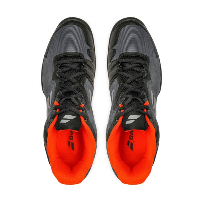 babolat sfx3 outdoor court shoe for tennis pickleball black orange colour top view
