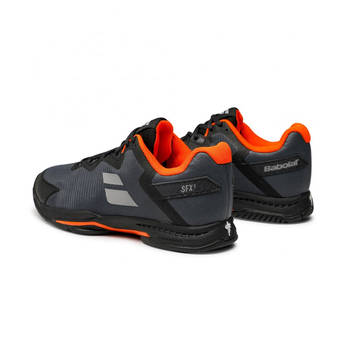 babolat sfx3 outdoor court shoe for tennis pickleball black orange colour back view