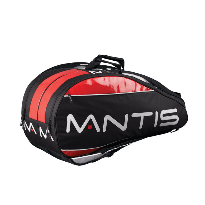 Mantis Pro 6 bag - in black & red - to carry all your tennis, squash, or badminton gear.