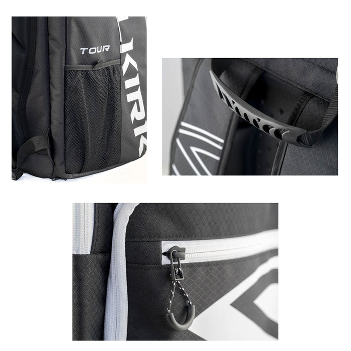 Selkirk tour backpack 2021 black white color huge bag for gear squash tennis badminton kingston ontario canada sturdy grab handle quality zippers mesh pockets