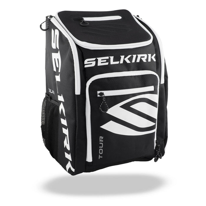 Selkirk tour backpack 2021 black white color huge bag for gear squash tennis badminton kingston ontario canada
