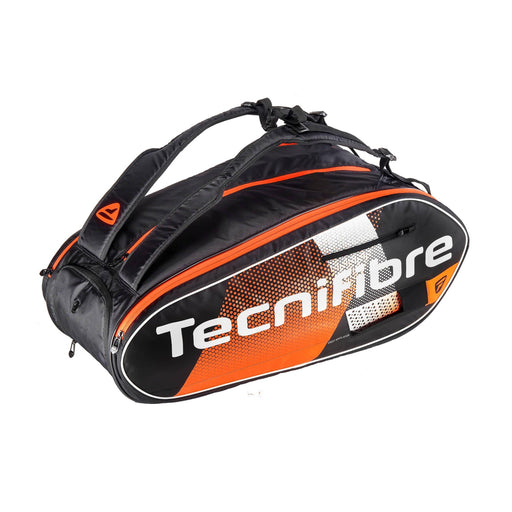Tecnifibre Air Endurance 12r racquet bag. Orange / black / white colorway. Great for squash, tennis, pickleball, and badminton.