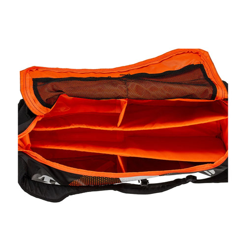 Tecnifibre Air Endurance Rackpack orange / black colors. Duffel style with lots of organizational pockets for squash, pickleball, tennis, and badminton.