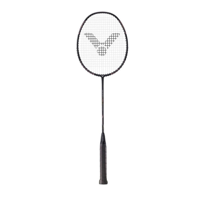 thruster K 1h badminton racquet in black grey color max tension 33 lbs full graphite medium flex shaft best for recreational to intermediate players pink