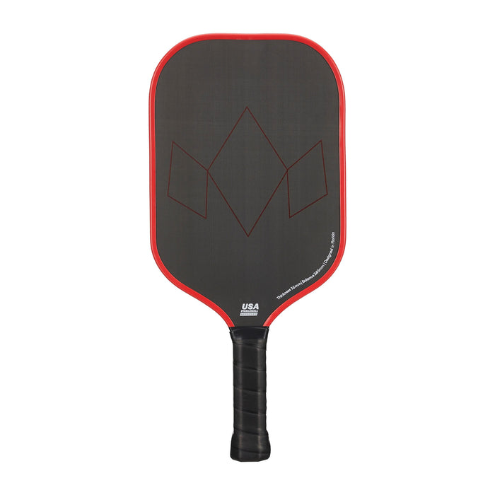 diadem warrior edge red pickleball paddle now at racquet science in kingston ontario canada 16mm thick etched graphite face 4 1/8 grip 2nd side cosmetic