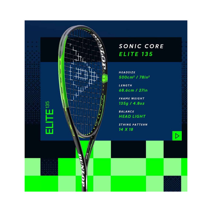 Dunlop sonic core elite 135 squash racquet racket gregory gaultier power 2020 